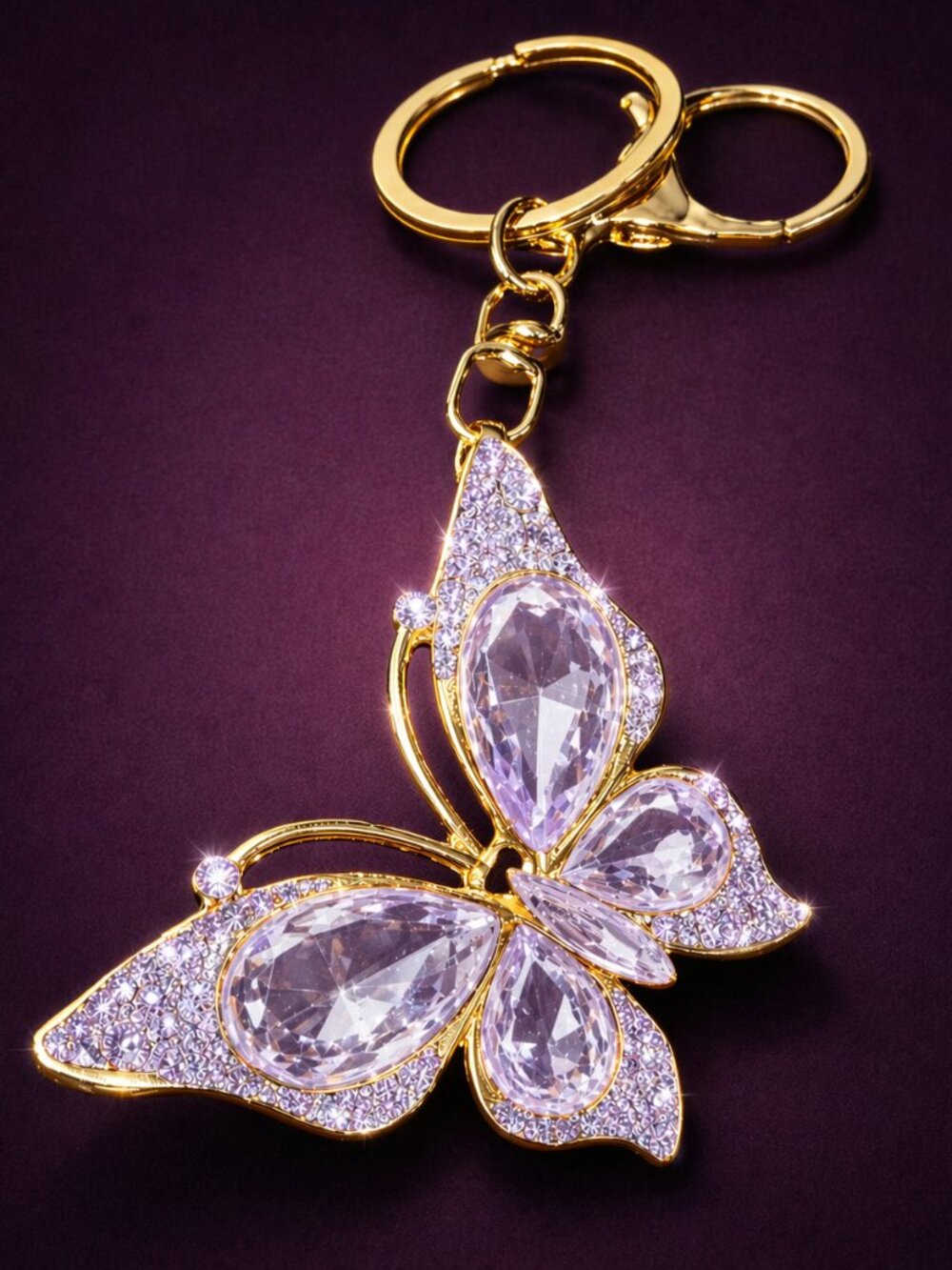 Crystal Rhinestone Purple Butterfly Keychain Bag Charm